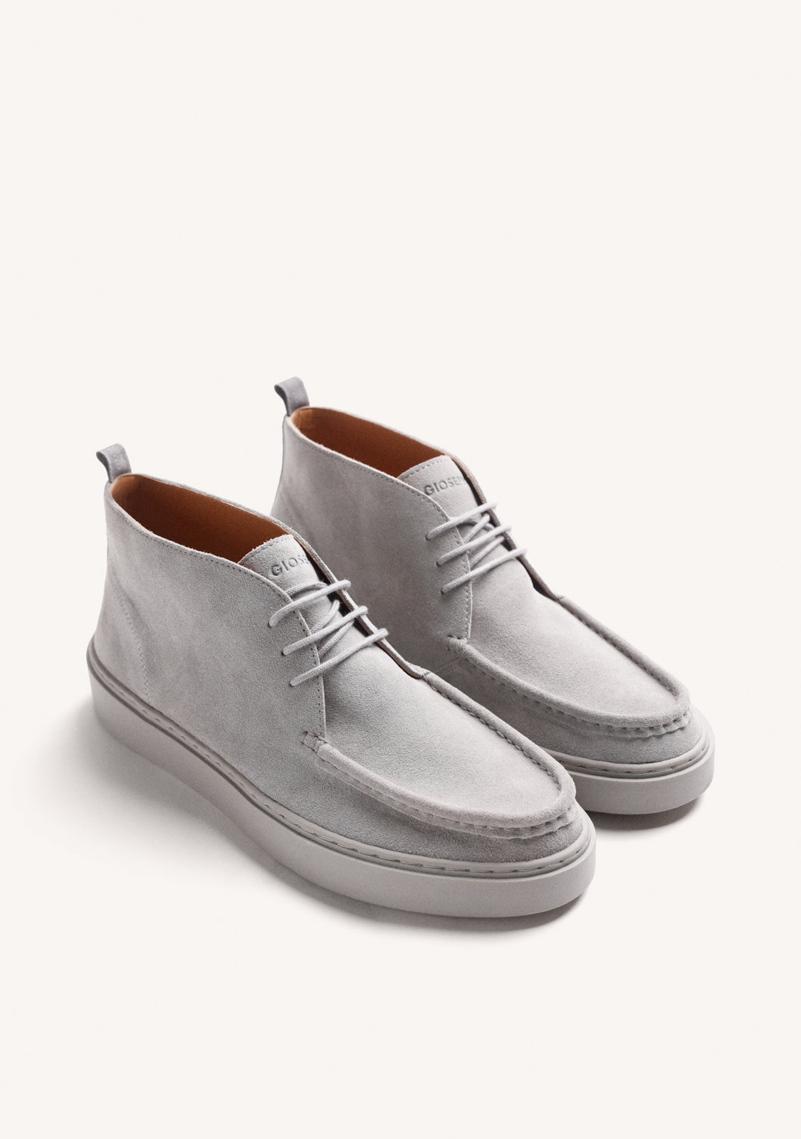 GREY WALLABEE STYLE LEATHER ANKLE BOOTS