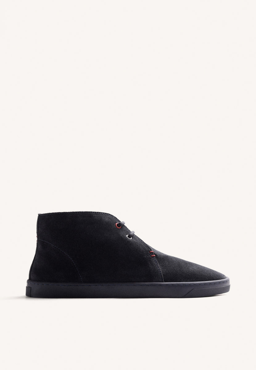 NAVY BLUE LEATHER ANKLE BOOTS