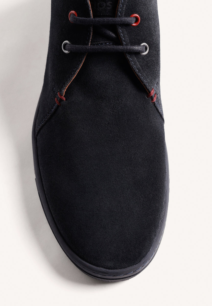 NAVY BLUE LEATHER ANKLE BOOTS