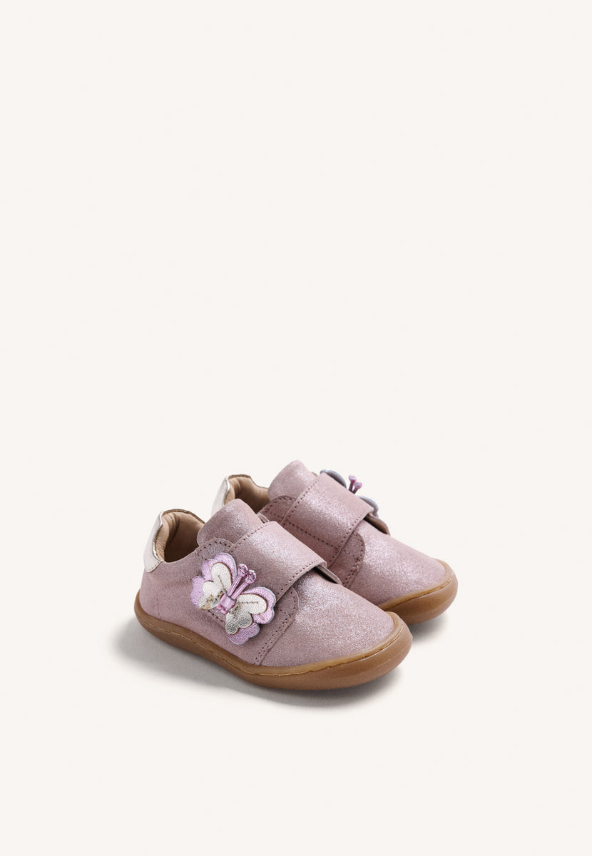 BASKETS BAREFOOT ROSES EN CUIR BRILLANT