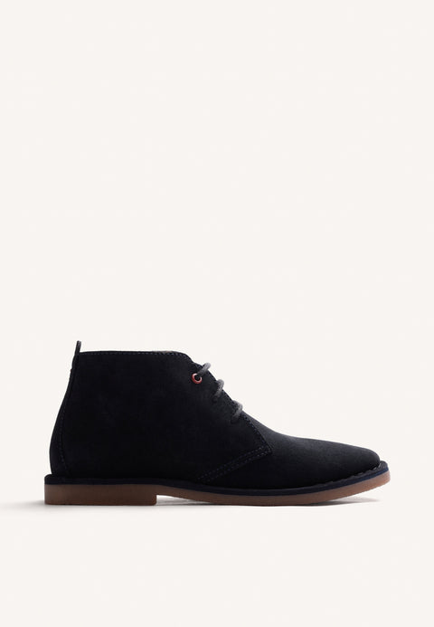 NAVY BLUE SAFARI LEATHER ANKLE BOOTS