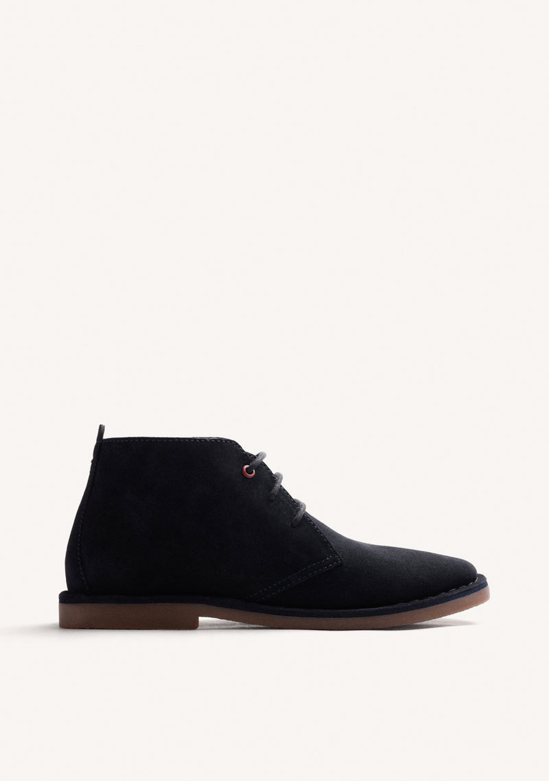 NAVY BLUE SAFARI LEATHER ANKLE BOOTS