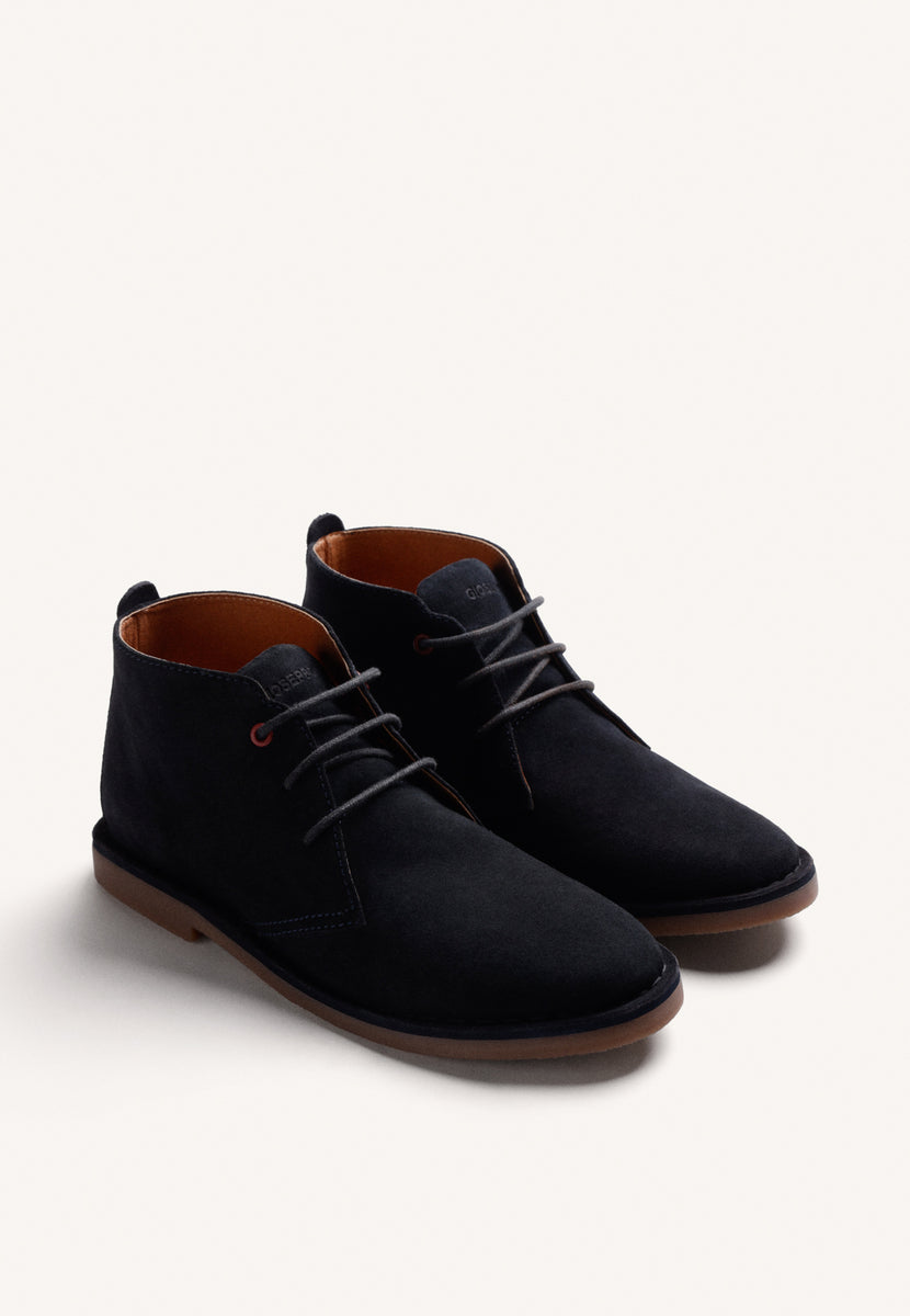 NAVY BLUE SAFARI LEATHER ANKLE BOOTS