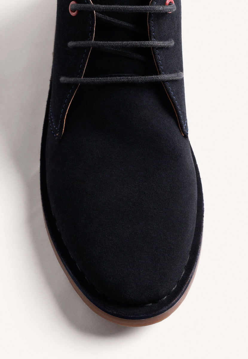 NAVY BLUE SAFARI LEATHER ANKLE BOOTS