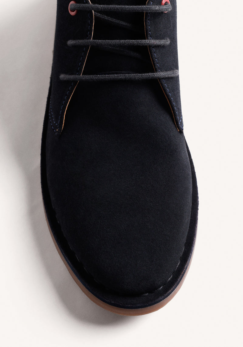 NAVY BLUE SAFARI LEATHER ANKLE BOOTS