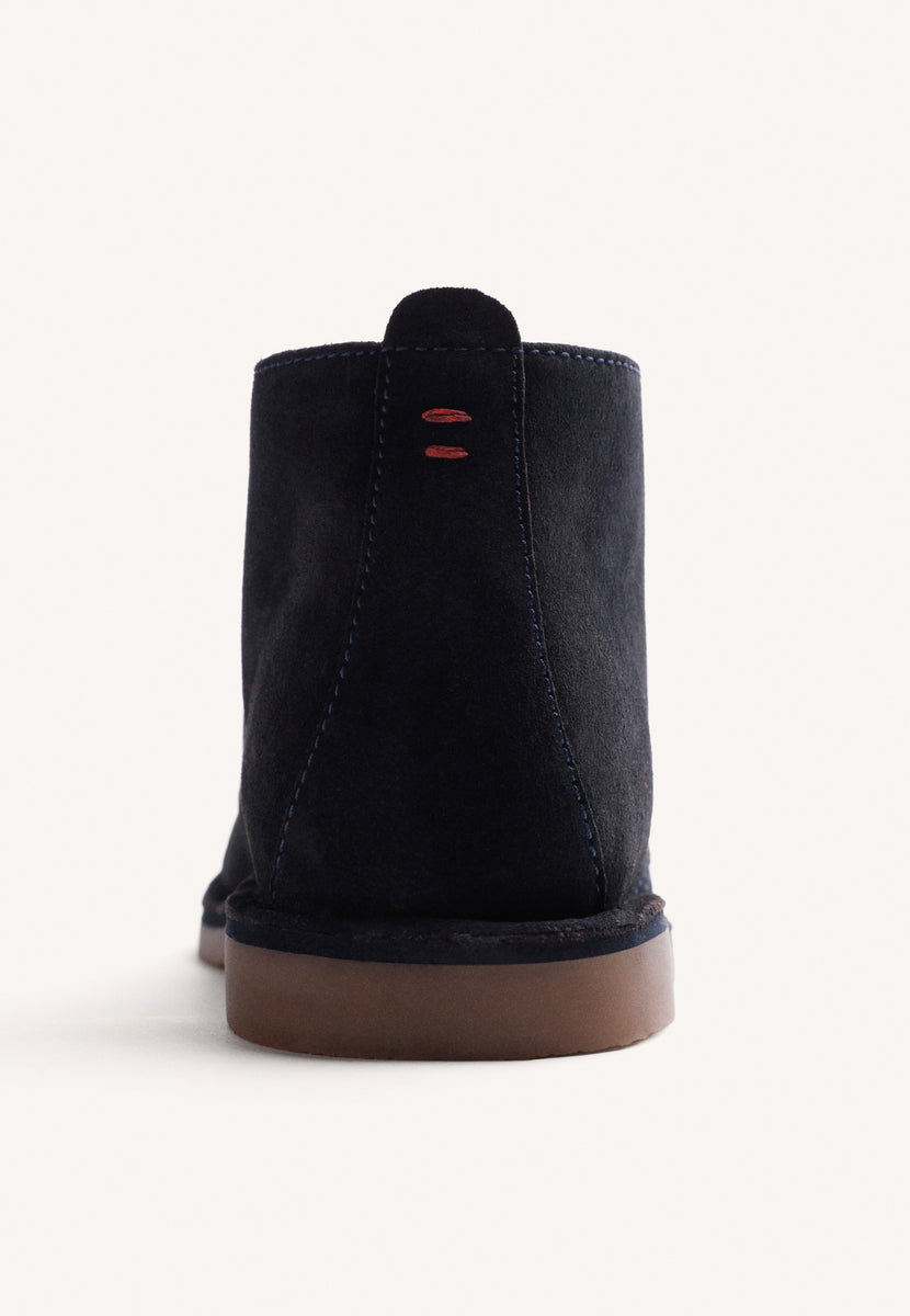 NAVY BLUE SAFARI LEATHER ANKLE BOOTS