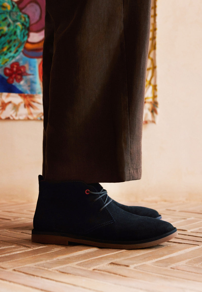 NAVY BLUE SAFARI LEATHER ANKLE BOOTS