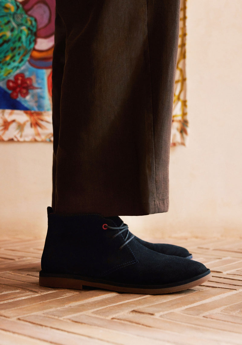 NAVY BLUE SAFARI LEATHER ANKLE BOOTS