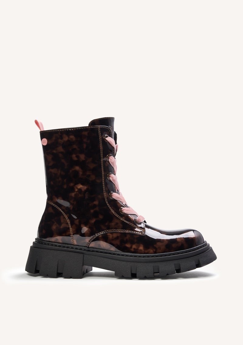 BROWN PATENT BOOTS