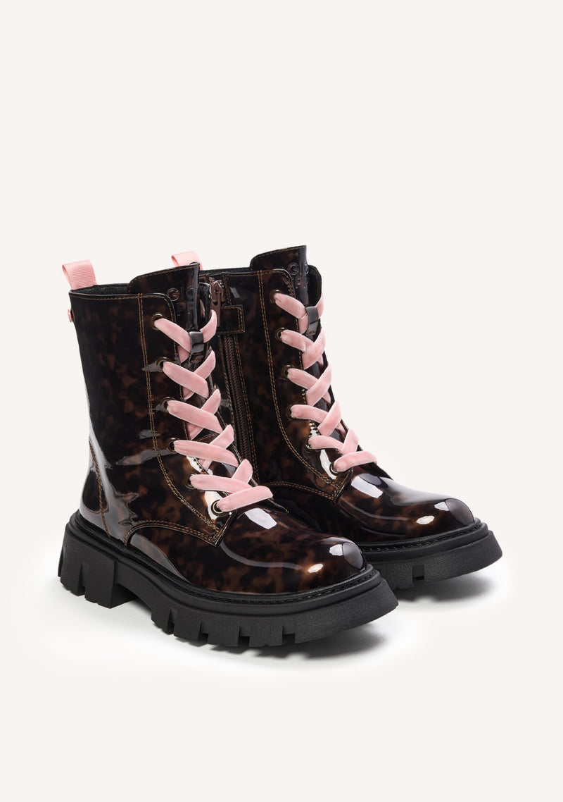BROWN PATENT BOOTS
