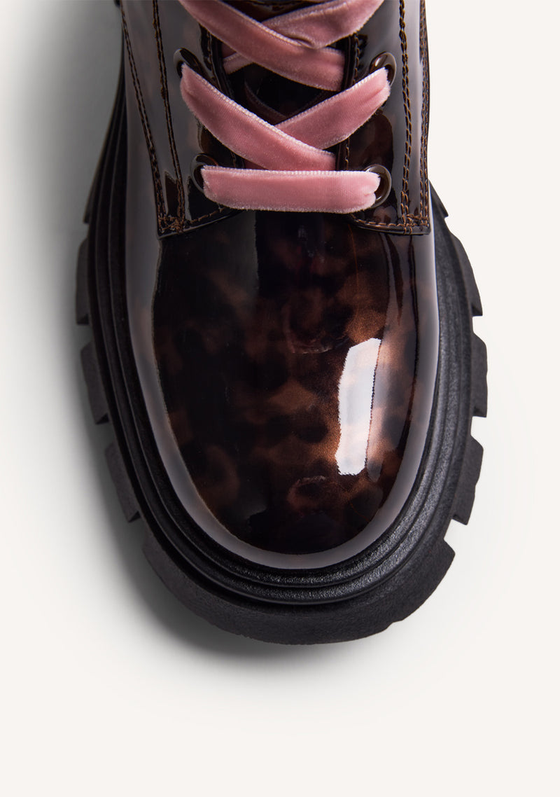 BROWN PATENT BOOTS
