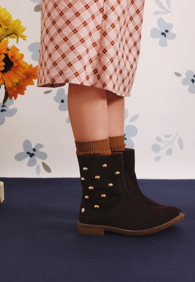 CHOCOLATE LEATHER ANKLE BOOTS