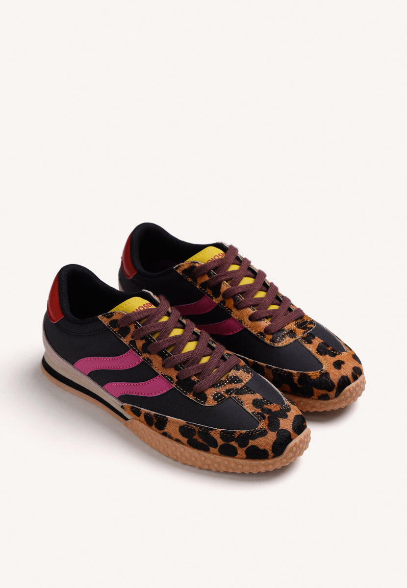 BLACK SUEDE LEATHER AND NYLON SNEAKERS