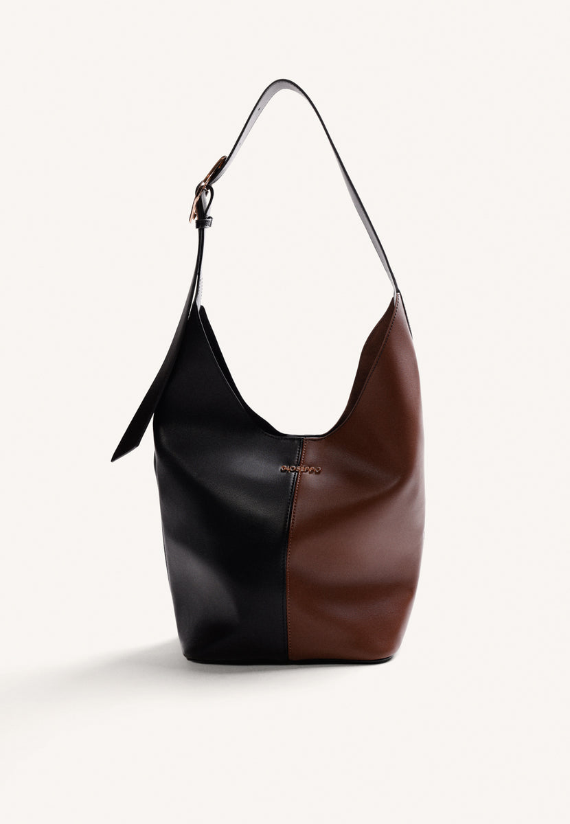 BOLSO MAXI BUCKET NEGRO Y MARRÓN