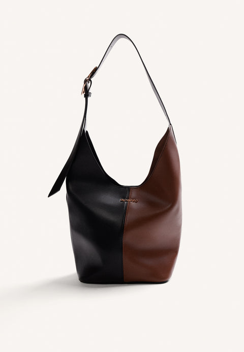 BOLSO MAXI BUCKET NEGRO Y MARRÓN
