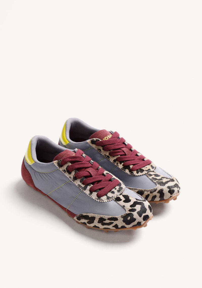 GREY SUEDE LEATHER AND NYLON SNEAKERS
