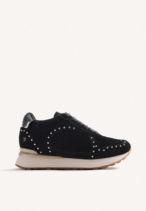 BLACK LEATHER WEDGE SNEAKERS