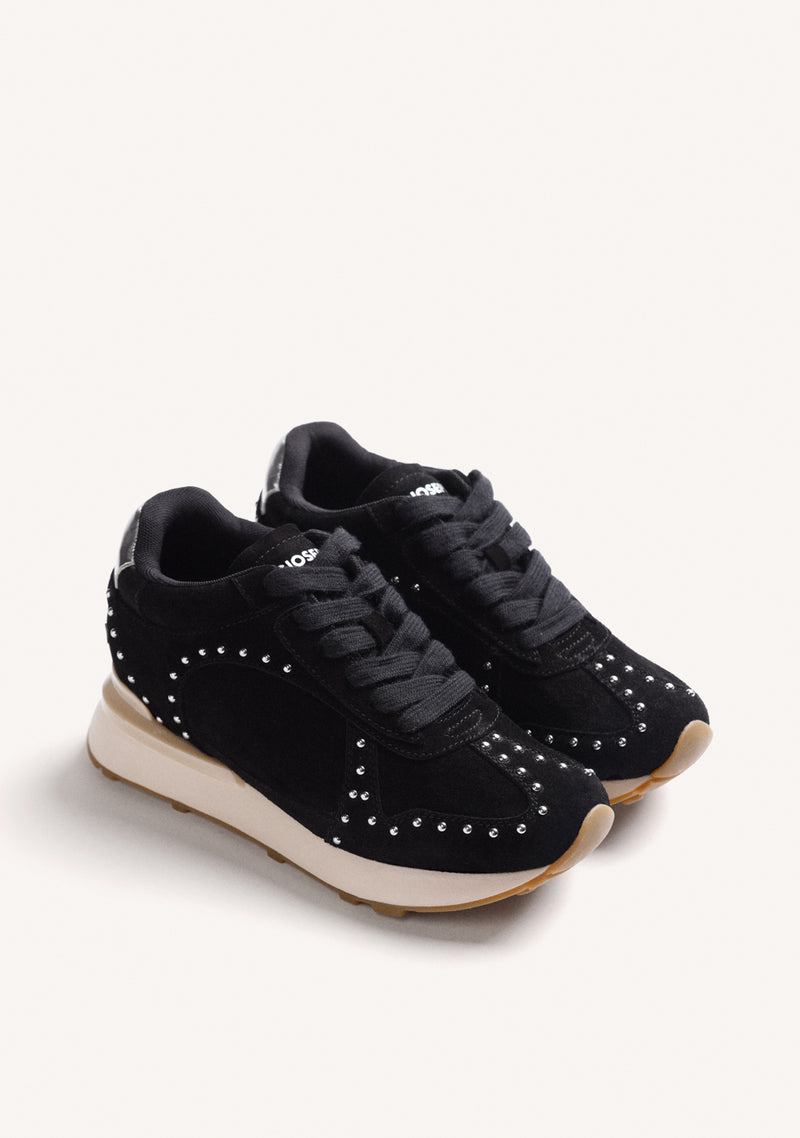 BLACK LEATHER WEDGE SNEAKERS