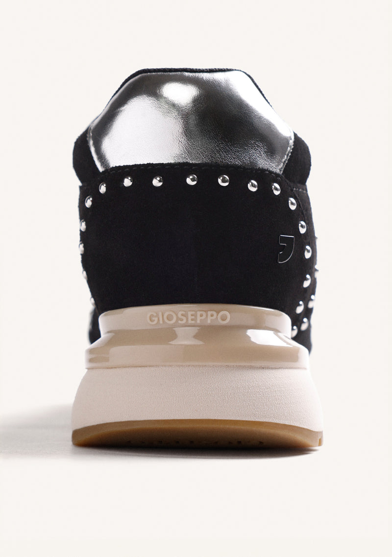 BLACK LEATHER WEDGE SNEAKERS