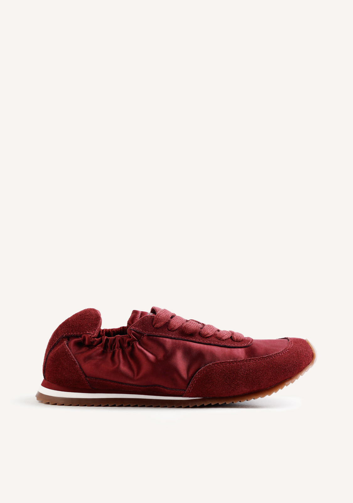 BURGUNDY LEATHER AND SATIN SNEAKERS
