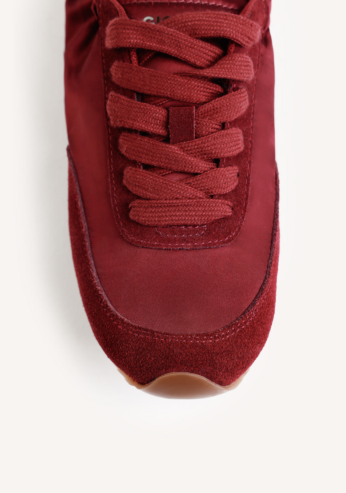 BURGUNDY LEATHER AND SATIN SNEAKERS