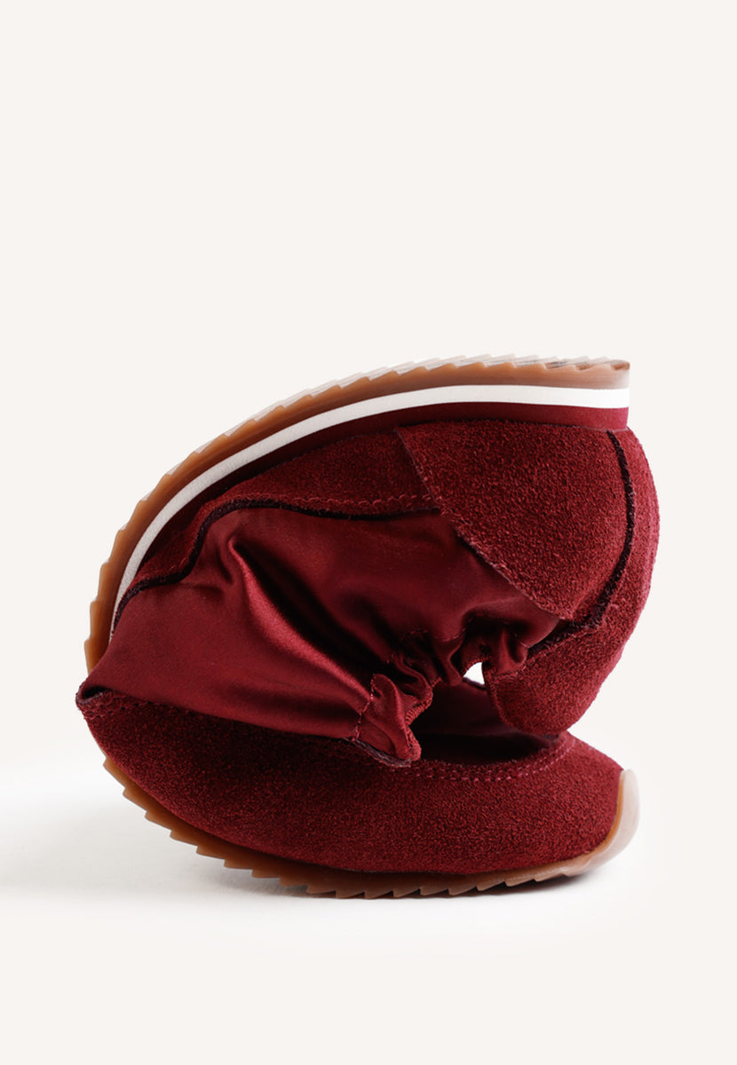 BURGUNDY LEATHER AND SATIN SNEAKERS