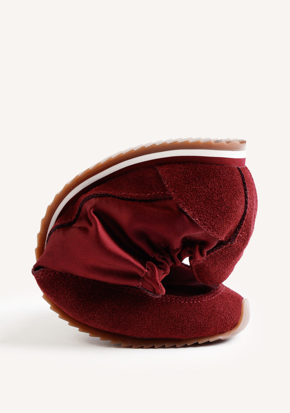 BURGUNDY LEATHER AND SATIN SNEAKERS