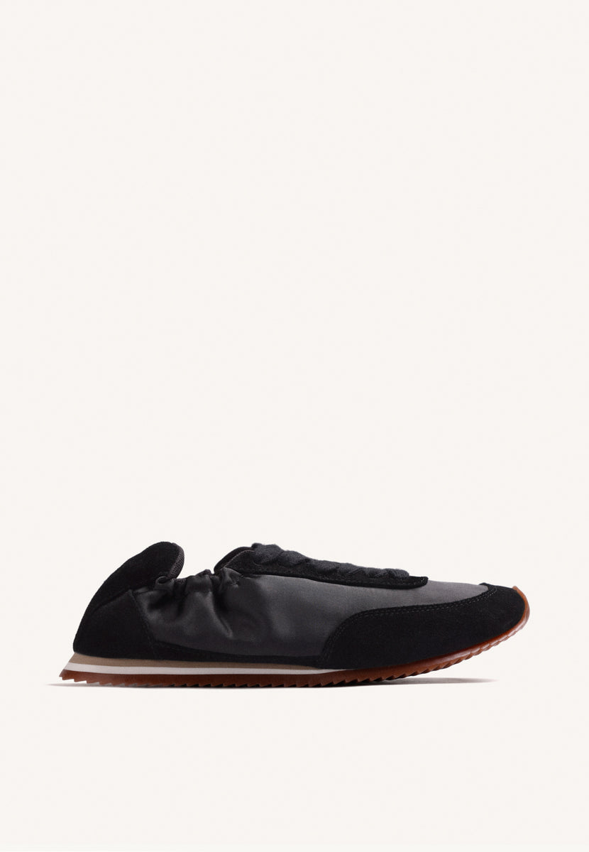 BLACK LEATHER AND SATIN SNEAKERS
