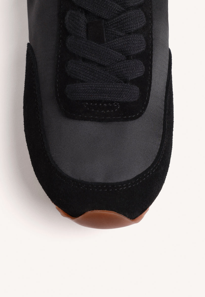 BLACK LEATHER AND SATIN SNEAKERS