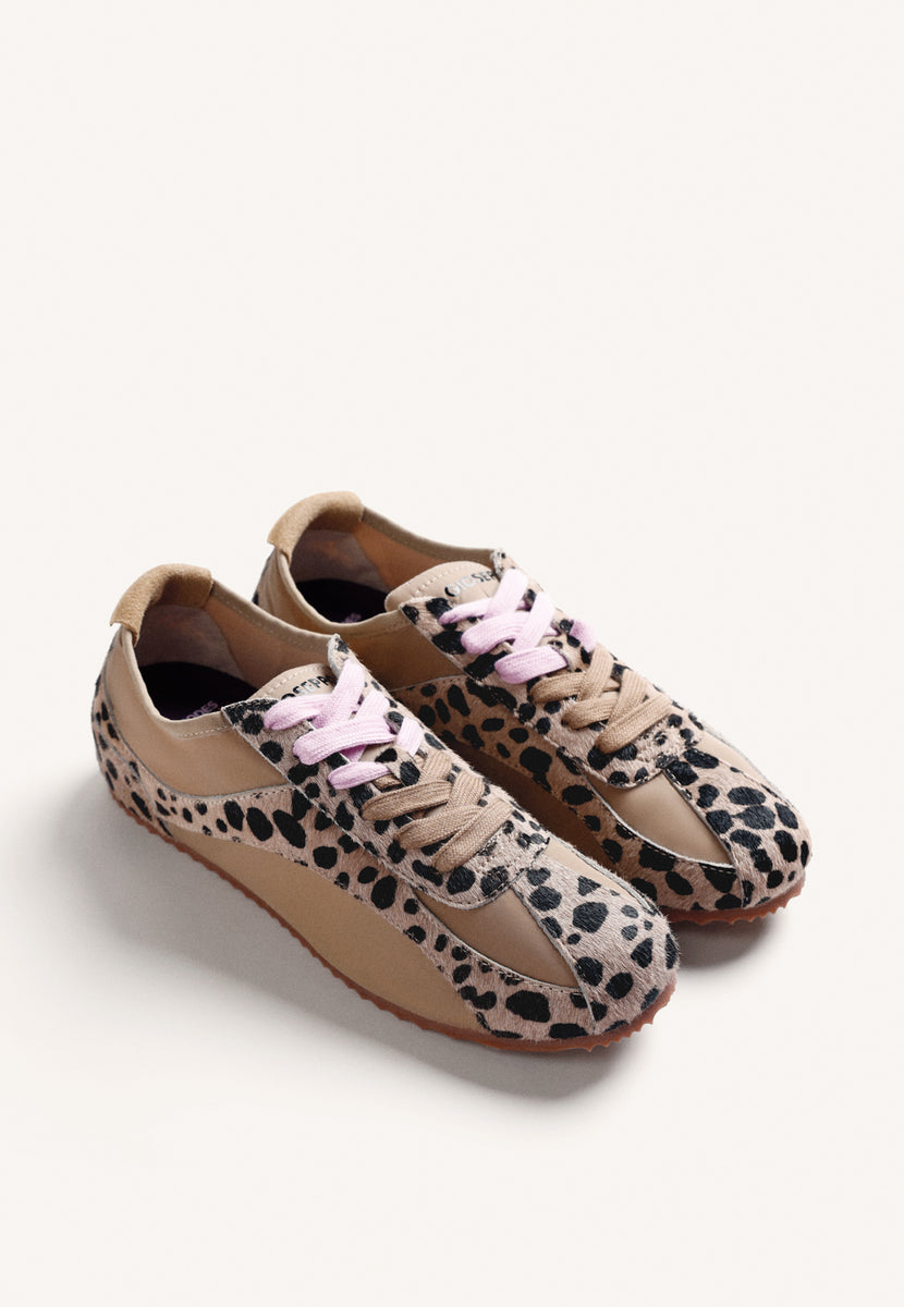 ANIMAL PRINT LEATHER AND NYLON SNEAKERS