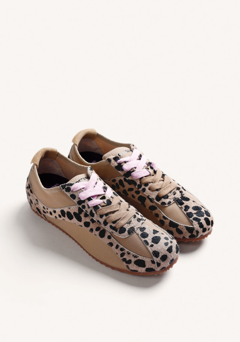 ANIMAL PRINT LEATHER AND NYLON SNEAKERS