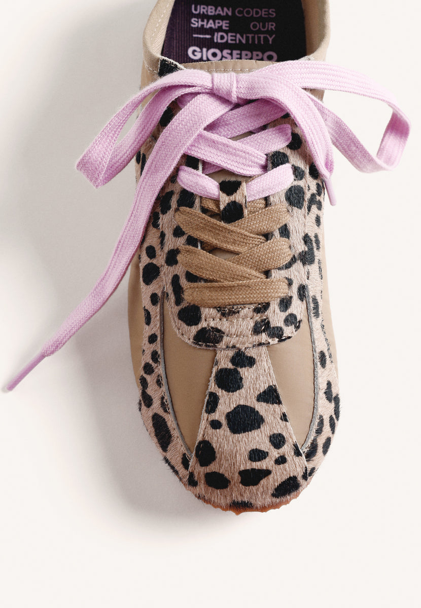 ANIMAL PRINT LEATHER AND NYLON SNEAKERS