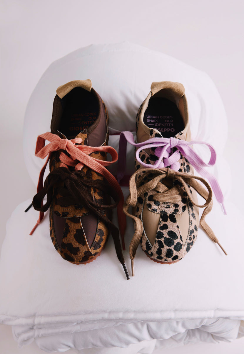 ANIMAL PRINT LEATHER AND NYLON SNEAKERS