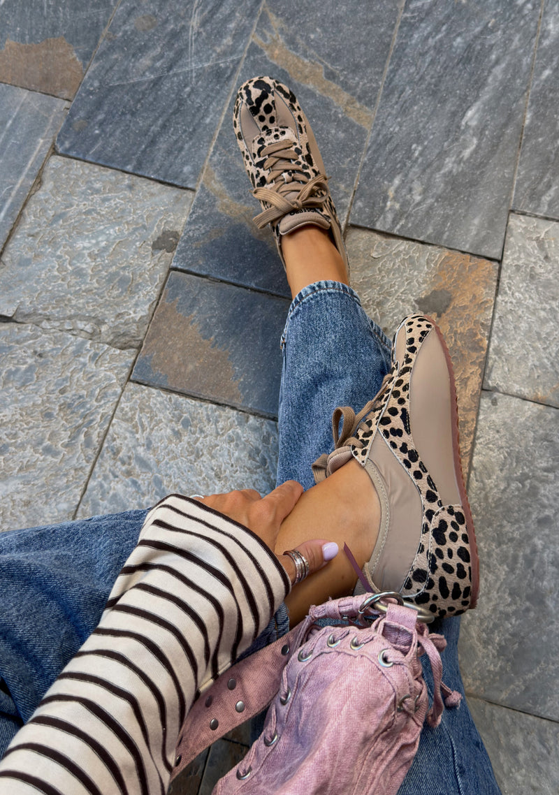 ANIMAL PRINT LEATHER AND NYLON SNEAKERS