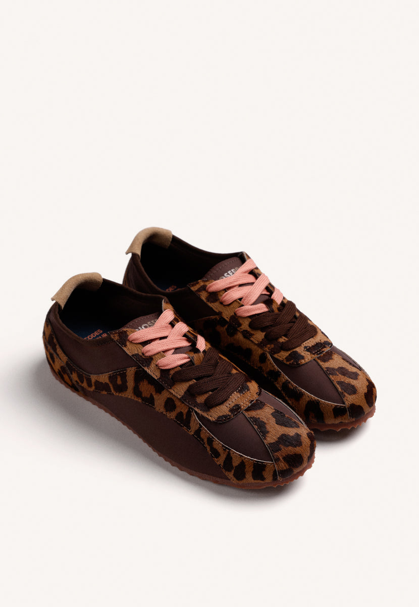 ANIMAL PRINT LEATHER AND NYLON SNEAKERS