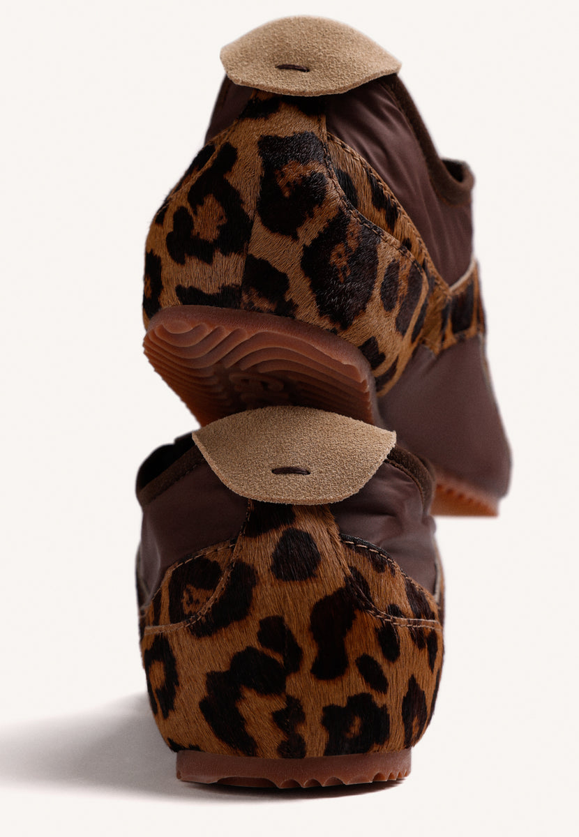 ANIMAL PRINT LEATHER AND NYLON SNEAKERS