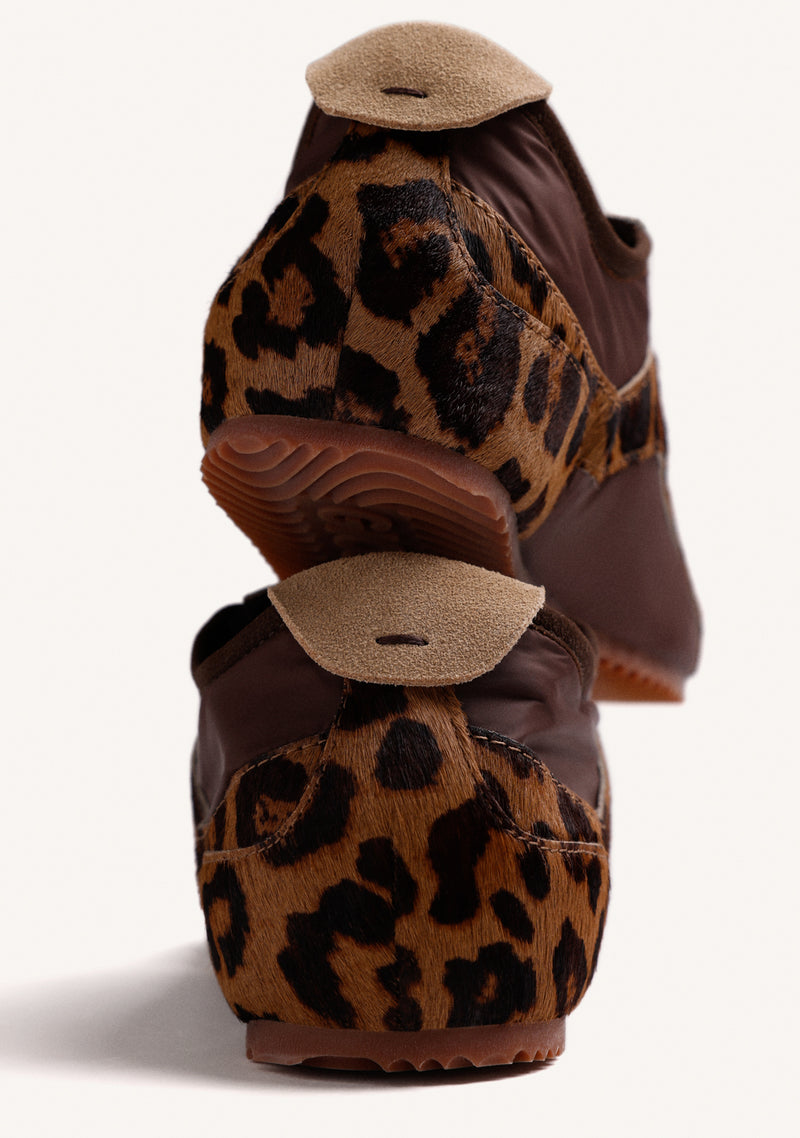 ANIMAL PRINT LEATHER AND NYLON SNEAKERS