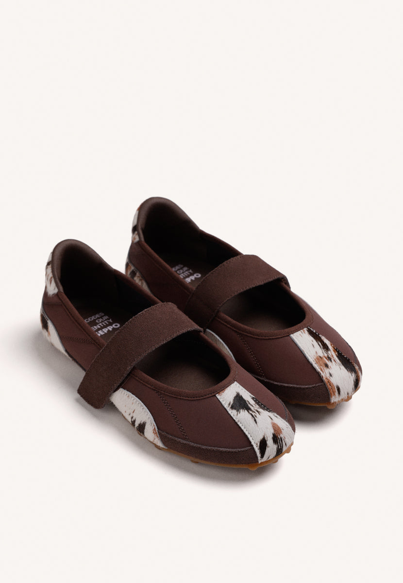 SPORTY LEATHER BALLERINAS WITH ANIMAL PRINT