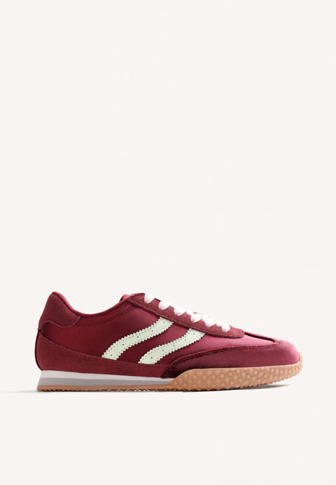 BURGUNDY LEATHER AND SATIN SNEAKERS