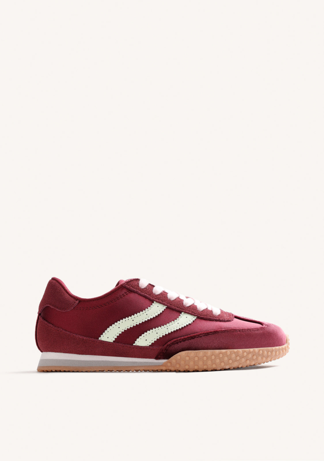 BURGUNDY LEATHER AND SATIN SNEAKERS