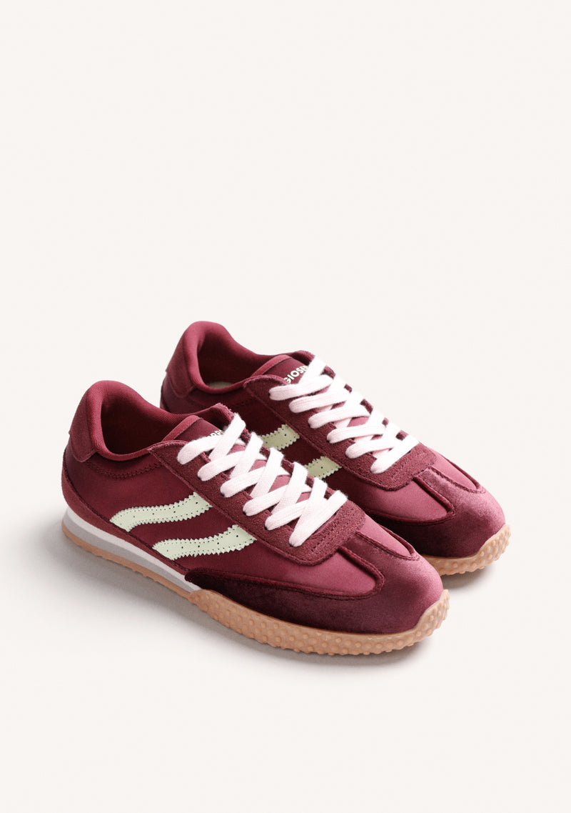BURGUNDY LEATHER AND SATIN SNEAKERS