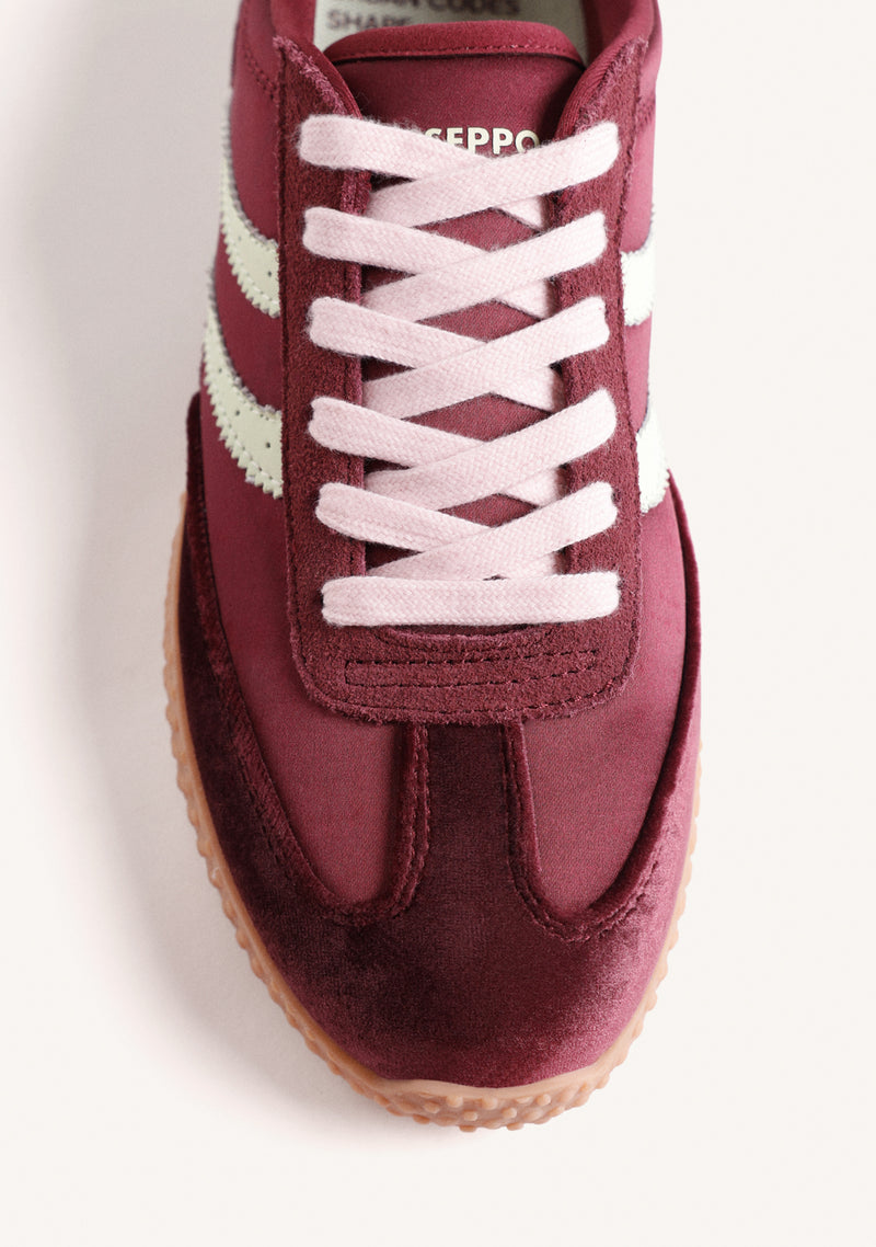 BURGUNDY LEATHER AND SATIN SNEAKERS