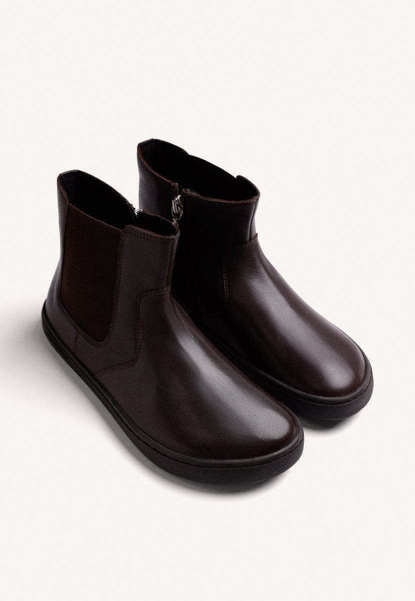 BROWN BAREFOOT LEATHER ANKLE BOOTS