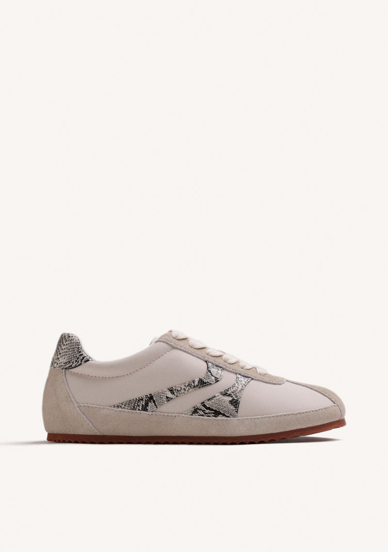 CREAM LEATHER AND NYLON SNEAKERS