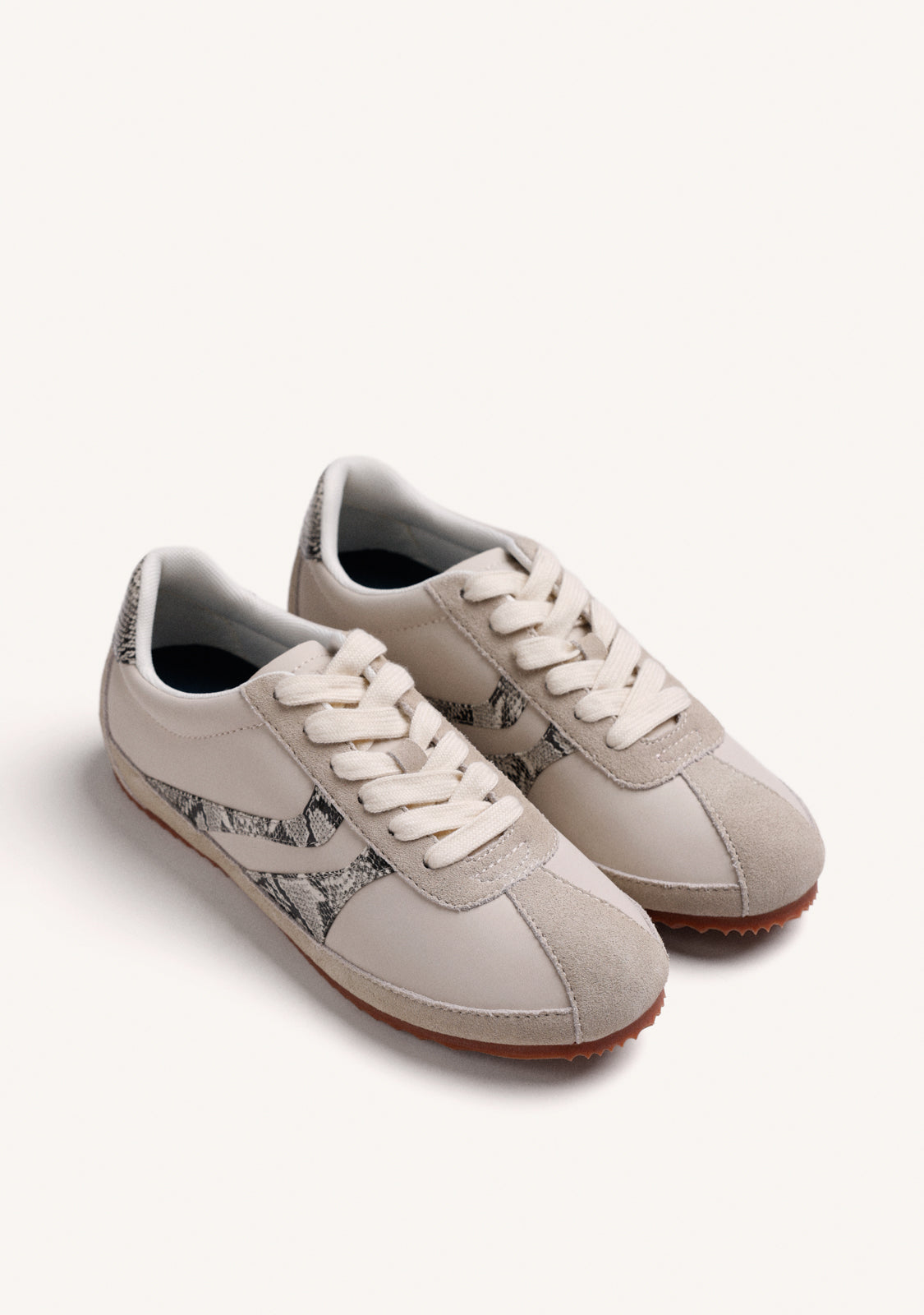 CREAM LEATHER AND NYLON SNEAKERS