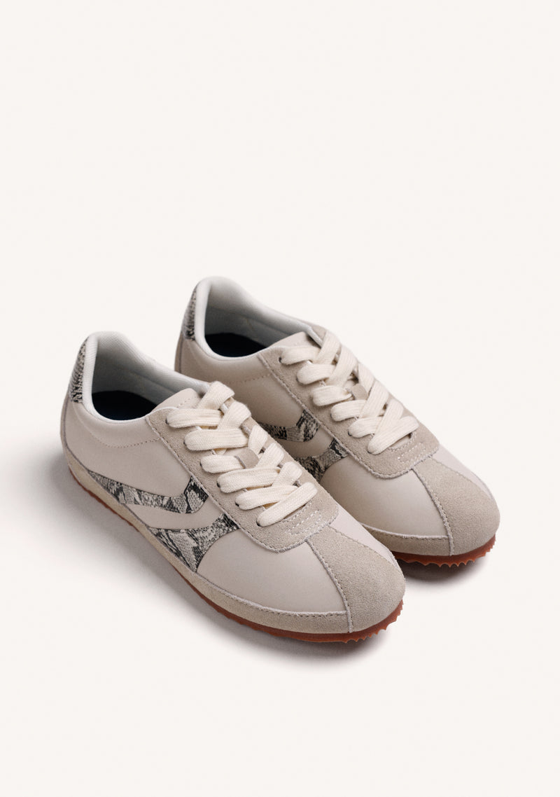 CREAM LEATHER AND NYLON SNEAKERS