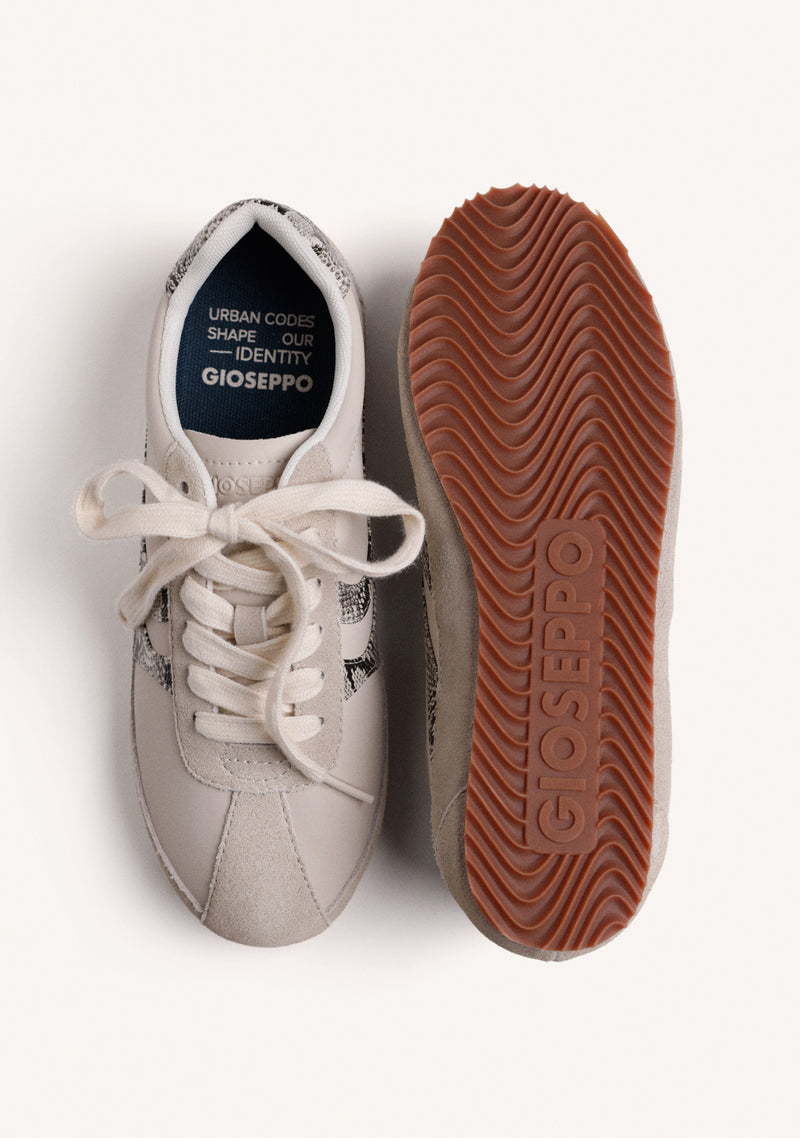CREAM LEATHER AND NYLON SNEAKERS