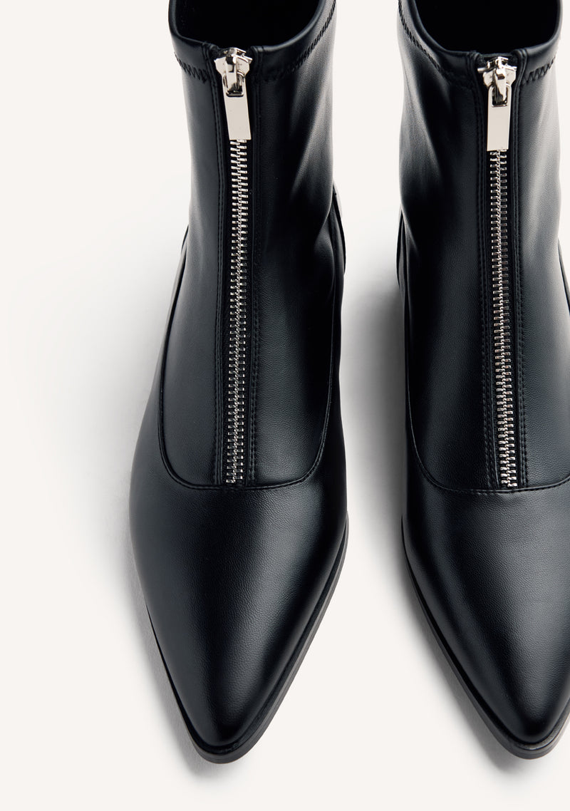 BLACK ELASTIC ANKLE BOOTS WITH ZIPPER