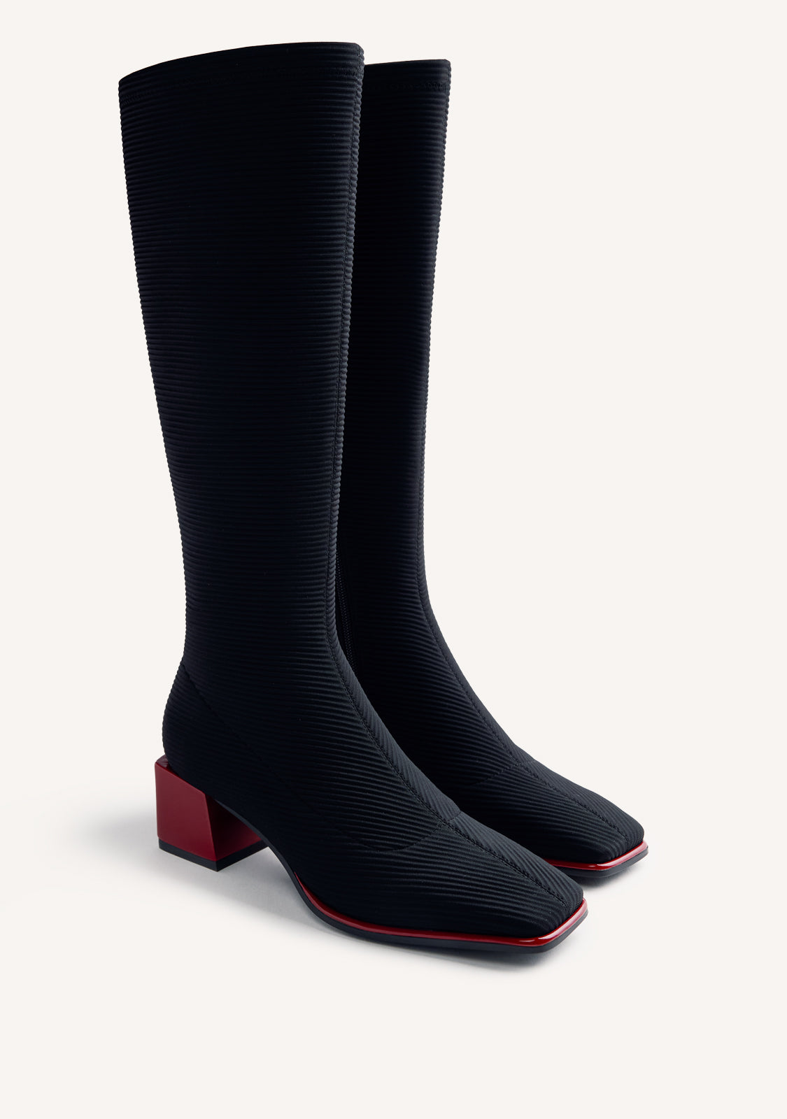 BLACK ELASTIC HIGH SOCK-STYLE BOOTS