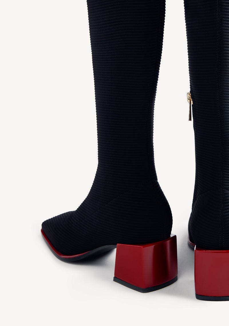 BLACK ELASTIC HIGH SOCK-STYLE BOOTS